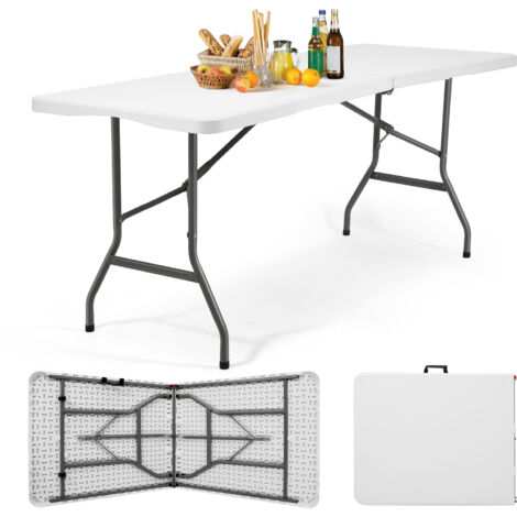 Sekey Buffettisch Tisch Klappbar Kunststoff Campingtisch mit Tragegriff Partytisch Klapptisch Gartentisch für Garten Terrasse und Balkon, 180x74 cm, Weiß