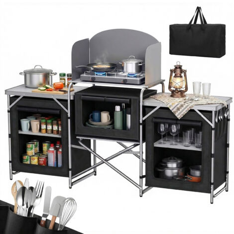 Sekey Campingschrank Campingküche mit Aluminiumgestell inkl.Tragetasche, Schwarz