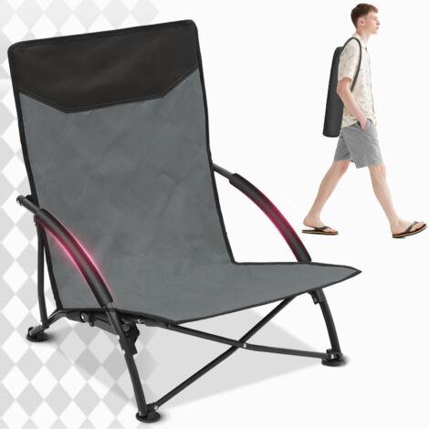 Sekey Chaise pliante de plage – Fauteuil pliable léger à assise basse avec dossier confortable – Charge max 140 kg – Gris