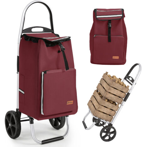 Sekey chariot de courses 2 en 1 pliable, 50 L avec sac isotherme, grandes roues robustes, rouge