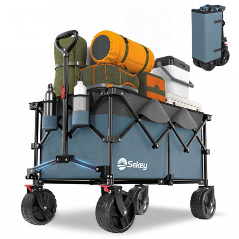 Sekey – Chariot de jardin pliable 200L – Charge max 200 kg – Roues tout-terrain 17x10 cm – Acier allié – Tissu Oxford 600D imperméable
