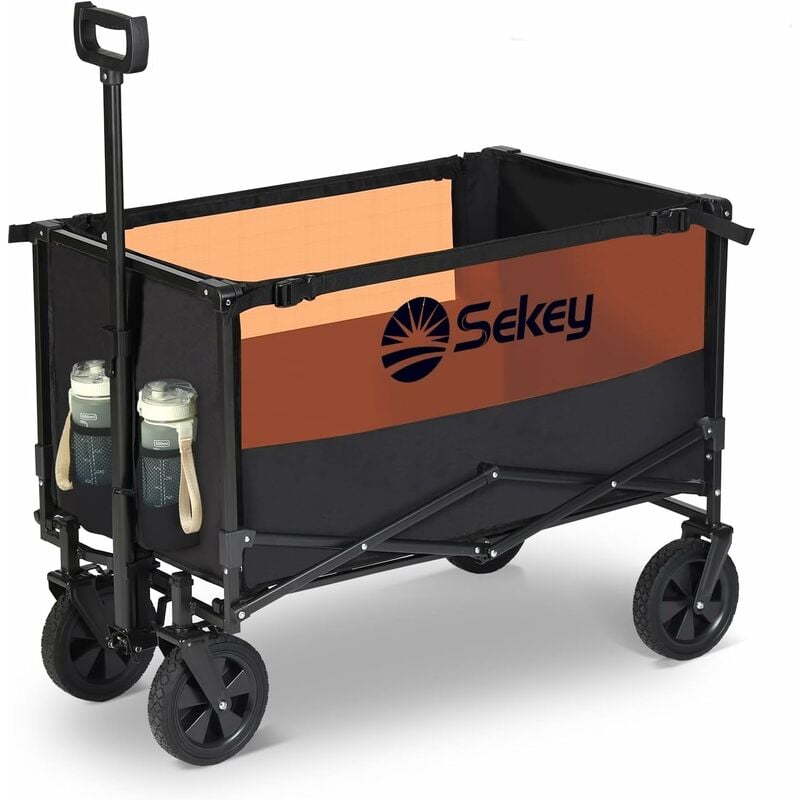 Sekey - Chariot de Jardin, xxl Pliable Charrette de Transport d'extérieur 160L avec Sangles de Serrage, remorque de Jardin à Main, Noir avec Orange