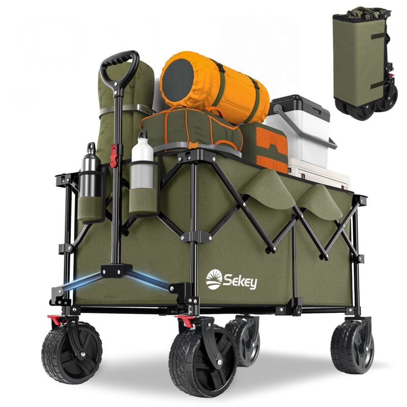 Sekey - Chariot de jardin 4 roues transport à roulettes pliable courses 4011,olive verte 200L 150kg