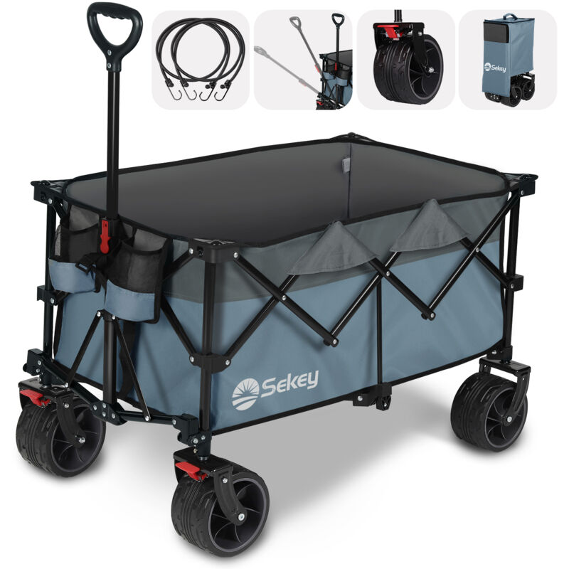 Sekey - Chariot de course pliable jardin 4 roues transport à roulettes 4011,Bleu avec Gris 200L 150kg