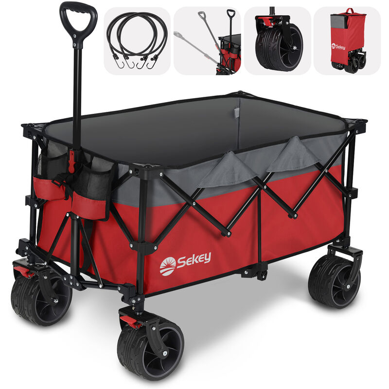 Sekey - Chariot de transport pliable à roulettes jardin pliable 4011,Rouge 200L 150kg
