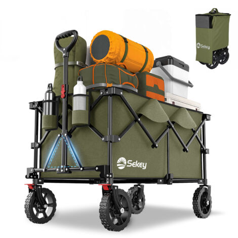 Sekey Chariot de transport pliable 200L – charge 200 kg – roues 17x4 cm – Vert olive