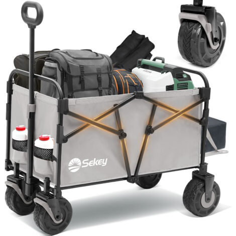 Sekey Chariot pliable 200 kg – hayon extensible – roues larges en plastique moulé pour la plage – Gris
