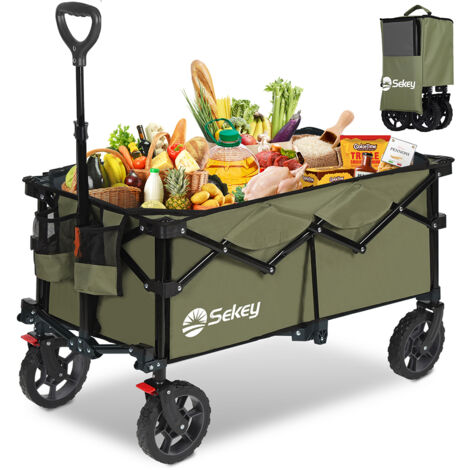 Sekey Chariot pliable 4‑voies avec freins – charge 150 kg – compact – Bleu & Gris
