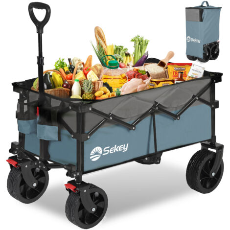 Sekey Chariot pliable avec freins et roues larges – charge max 150 kg – ultra-compact – Bleu