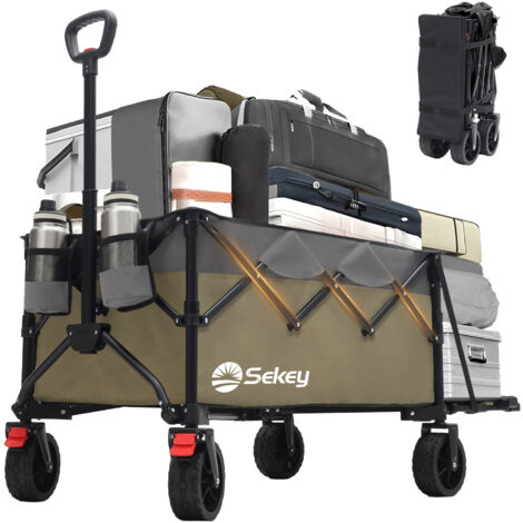 Sekey Chariot pliable avec hayon extensible – 175 L/250 L – charge 120 kg – Vert olive