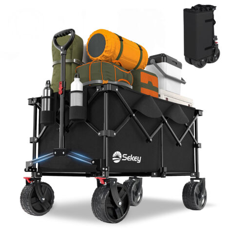 Sekey Chariot pliable XXL – 200L – roues larges 17x10 cm – charge max 200 kg – Noir