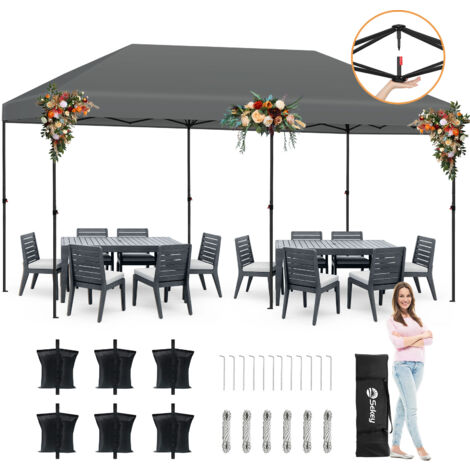 Sekey Faltpavillon 3 x 6 m Pop Up Pavillon Partyzelte Festzelt Gartenzelt Wasserdicht, UV-Schutz 50+ für Camping / Garten / Hochzeit, Grau