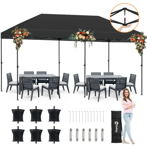 Sekey Faltpavillon 3 x 6 m Pop Up Pavillon Partyzelte Festzelt Gartenzelt Wasserdicht, UV-Schutz 50+ für Camping / Garten / Hochzeit, Schwarz