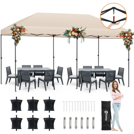 Sekey Faltpavillon 3 x 6 m Pop Up Pavillon Partyzelte Festzelt Gartenzelt Wasserdicht, UV-Schutz 50+ für Camping / Garten / Hochzeit, Taupe