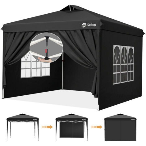 Sekey Faltpavillon 3x3 m, Pop Up Gartenpavillon Partyzelt, wasserdicht & winterfest, mit 4 Seitenteilen, Schwarz
