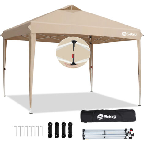 Sekey Faltpavillon 3x3 m Schwarz, One-Touch System, höhenverstellbar 240-260cm, wasserdicht UPF50+ Partyzelt