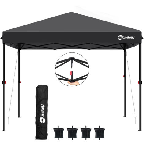 Sekey Faltpavillon 3x3m Pop Up Pavillon Partyzelt mit 4 Sandsäcken, Wasserdicht - UV-Schutz 50+, für Festival, Events, Picknicks, Schwarz