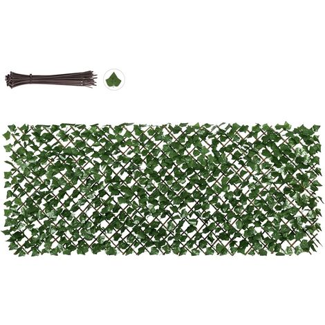 Sekey Haie Artificielle avec Feuilles, Clôture de Plantes Rétractable, Lierre, pour Balcon Décor de Jardin, 1 x 2 m, Attache de Câble Attachée
