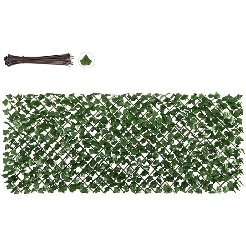 Sekey - Haie Artificielle avec Feuilles, Clôture de Plantes Rétractable, Lierre, pour Balcon Décor de Jardin, 1 x 2 m, Attache de Câble Attachée