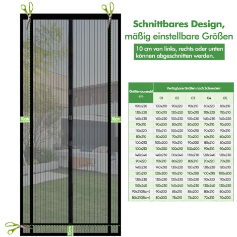 SEKEY Insektenschutz-Tür Magnet Fliegengitter Tür Zuschneidbar, 230 x 160 cm / 230 x 150 cm / 230 x 140 cm / 220 x 160 cm / 220 x 150 cm / 220 x 140 cm, Grau