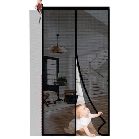 Sekey Kürzbar Fliegengitter Tür Magnet Insektenschutz Magnetvorhang, Fliegengitter Balkontür Magnet, Klebemontage ohne Bohren Schwarz, 150x210cm