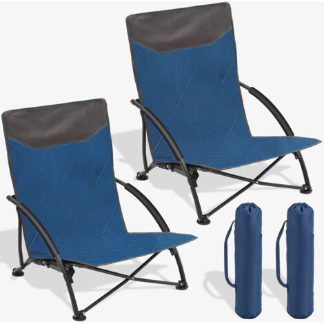 Sekey Lot de 2 chaises pliantes de plage – Fauteuils ultra-légers et compacts à assise basse – Dossier confortable – Jusqu’à 140 kg – Bleu