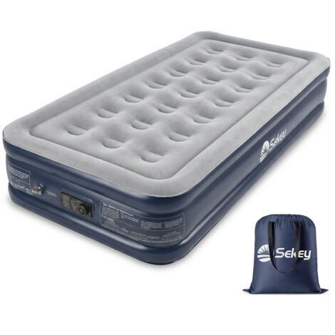 Sekey matelas gonflable 1 place avec pompe intégrée, surface douce floquée, hauteur confortable 40 cm, lit d’appoint 102 x 203 cm