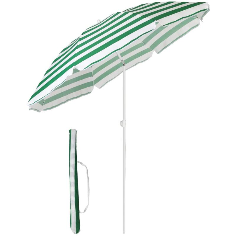 Parasol deporte inclinable resistant au vent fort rond , Rayures Vertes Blanches