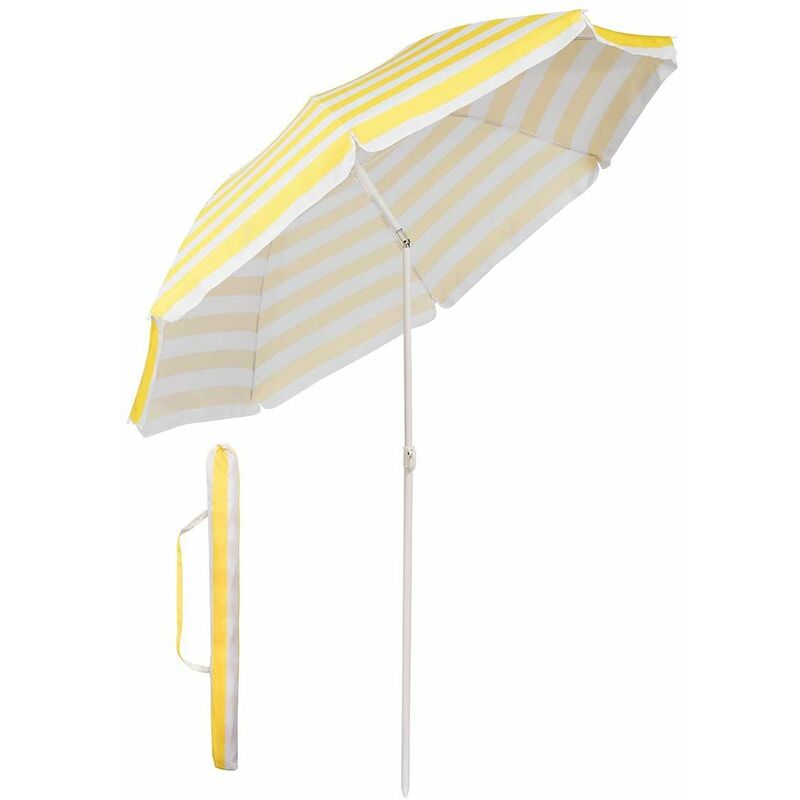 Parasol de Jardin ou terrasse ø 160 cm Rond UPF20+, Rayures blanche-Jaune