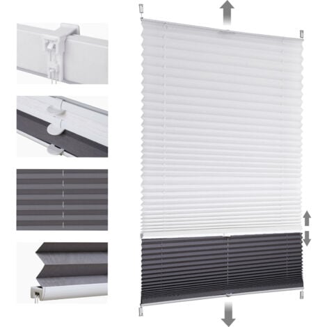 Sekey Plissee Klemmfix ohne Bohren 60x130cm Weiß und Dunkelgrau Doppelplissee Day + Night Verdunkelung Sonnenschutzrollo Lichtschutz Faltrollo 100% Verdunkelnd Jalousie Plisseerollo für Fenster & Tür