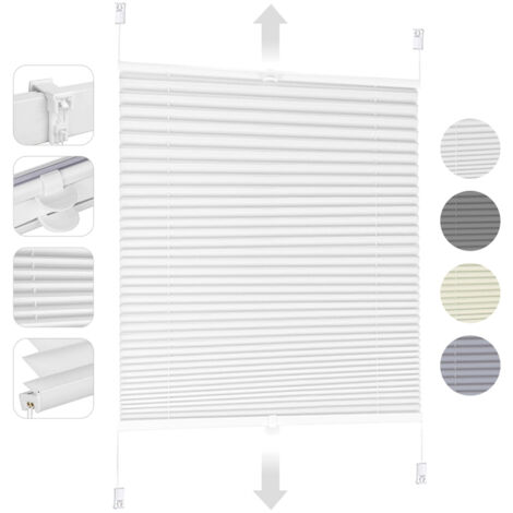 Sekey Plissee ohne Bohren Klemmfix, Faltrollo Jalousie Plissee Rollo, Verspannt Blickdicht Sichtschutz und Sonnenschutz Easyfix Fensterollo für Fenster & Tür, Weiß 35x100cm