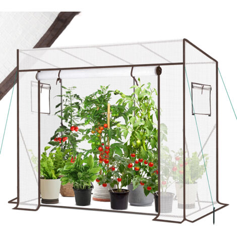 Sekey – Serre à tomates blanche 200x77x170 cm – Toit incliné – PE renforcé 140 g/m² – Résistante aux UV et aux vents jusqu'à 50 km/h
