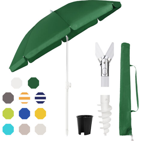 Sekey Sonnenschirm Ø180 cm Sonnenschirm UV50+ Balkonschirm mit Tragetasche und Bodenhülse, Dunkelgrün