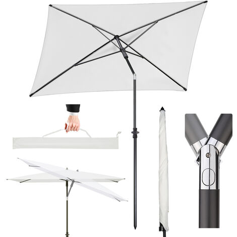 Sekey Sonnenschirm 210 x 140 cm Balkonschirm Rechteckig Gartenschirm mit Schutzhülle, Terrassenschirm mit Sonnenschutz UV50+, Creme