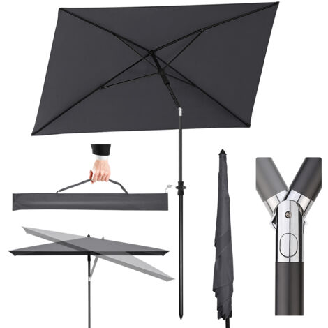 Sekey Sonnenschirm 210 x 140 cm Balkonschirm Rechteckig Gartenschirm mit Schutzhülle, Terrassenschirm mit Sonnenschutz UV50+, Dunkelgrau