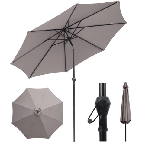 Sekey Sonnenschirm ø 300 cm Alu Gartenschirm Rund, Marktschirm Knickbar, mit Kurbel, Taupe