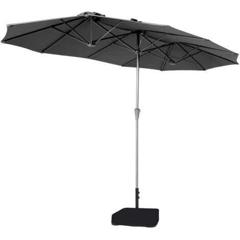 Sekey Sonnenschirm 400 x 220 cm Doppel Donnenschirm mit Ständer Doppelsonnenschirm Garten,Grau