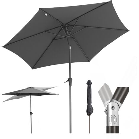 Sekey Sonnenschirm UV-Schutz 50 Gartenschirm 2,7m Kurbelschirm neigbar Polyester/Alu, Grau