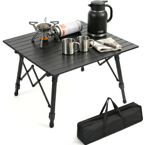 Sekey table pliante de camping en aluminium, hauteur réglable 46–66 cm, avec sac de transport, 72 x 69 cm