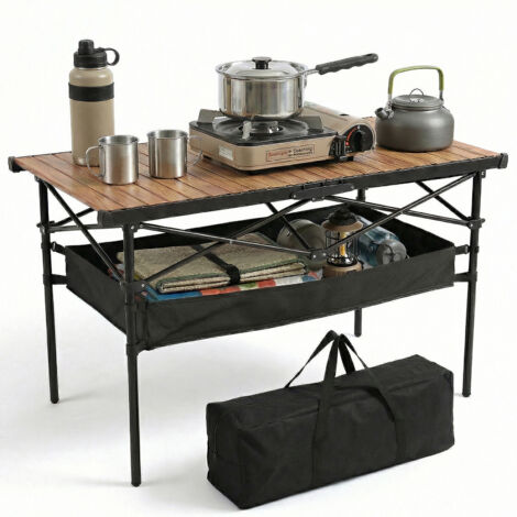 Sekey table pliante de camping en aluminium, ultra légère, 120 x 60 cm, table jardin balcon avec plateau effet bois