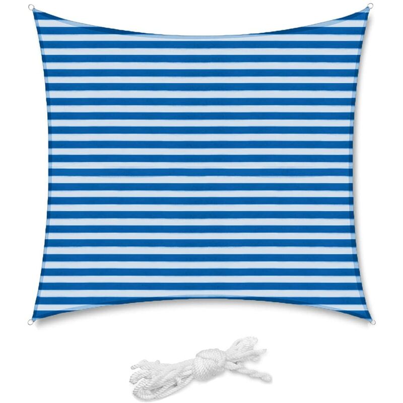 Sekey - Voile d'ombrage hdpe Perméable 3×3m, Rayures Bleu-Blanc