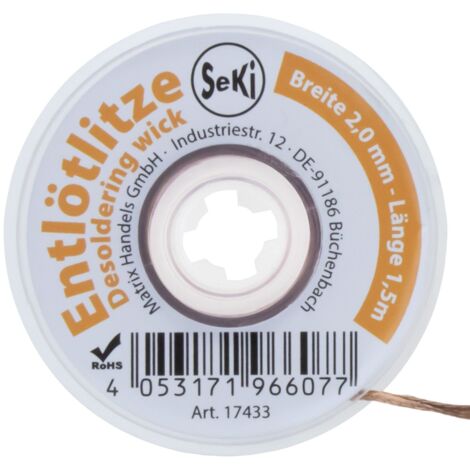 SeKi Tringle a dessouder 2,0 mm - Pour enlever l'etain de soudure de 1,5 m de long - Grande puissance d'aspiration - Tringle a dessouder - Paillettes d'aspiration