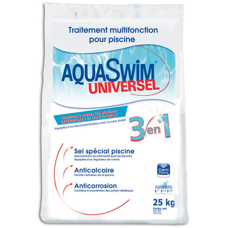 Sel de piscine 3 en 1 Universel 25 kg - Aquaswim - Blanc