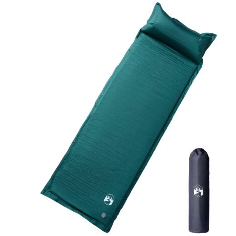 Selbstaufblasende Campingmatratze mit Kissen für eine Person grün