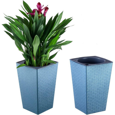 Selbstbewässernde Pflanzgefäße, 27,2 x 17,5 cm, Übertopf für Zimmerpflanzen, selbstbewässernde, violette Töpfe, Kunststoff-Blumentöpfe, quadratischer Übertopf mit einer Tüte Tonkiesel, Blau, 2 Stück