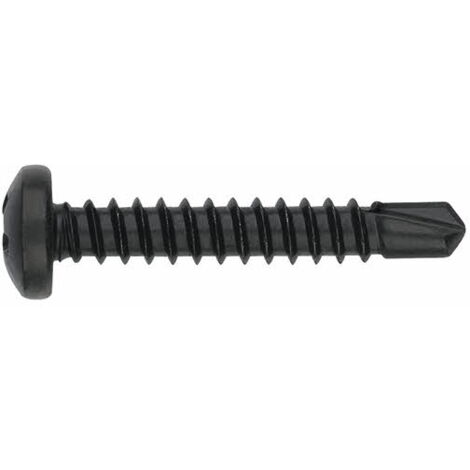 INDEX Selbstbohrende Blech- und PVC-Gewindeschrauben - Linsenkopf - Phillips-Aufdruck - Schwarz verzinkt 4,2 x 25 - Packung mit 500 Stück