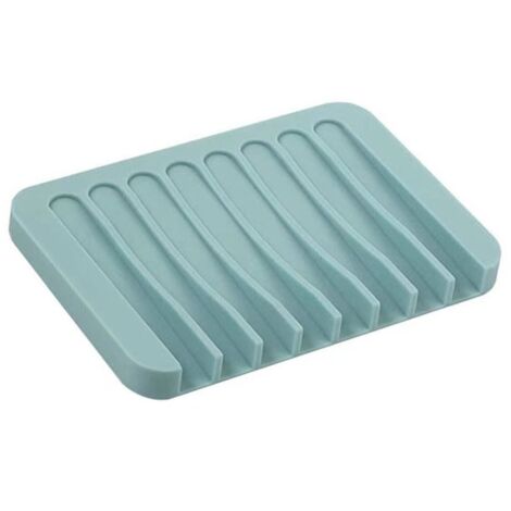 Selbstentleerende Silikon-Seifenschale, hellblau, 11,5 x 8 x 1 cm, Badezimmer-Seifenschale mit Wasserfallablauf, rutschfeste Matte.
