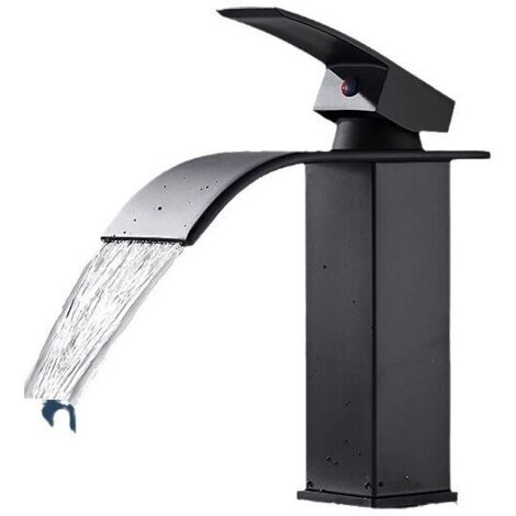 Selbstgemachter Badezimmer-Badewannenhahn, Wasserfall, einzigartiger Komfort, mattschwarz, 1-Loch-Waschbeckenhahn, moderner Waschbeckenhahn, MUMU