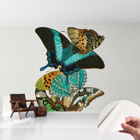 Selbsthaftend Tapete für Wohnzimmer Schlafzimmer Küche - Wanddekoration  Bunte Schmetterlinge 416x254 cm