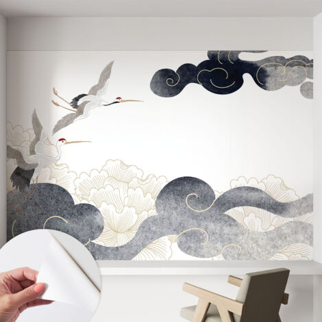 Selbsthaftend Tapete für Wohnzimmer Schlafzimmer Küche - Wanddekoration  Kraniche im Flug 152x104 cm